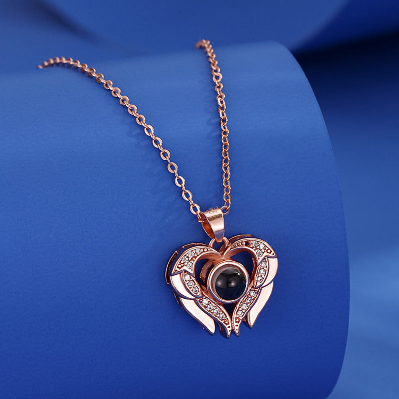 Herzförmige Diamantprojektion in 100 Sprachen, „Ich liebe dich“-Halskette, modisch, luxuriös, hochwertig, Schlüsselbeinkette