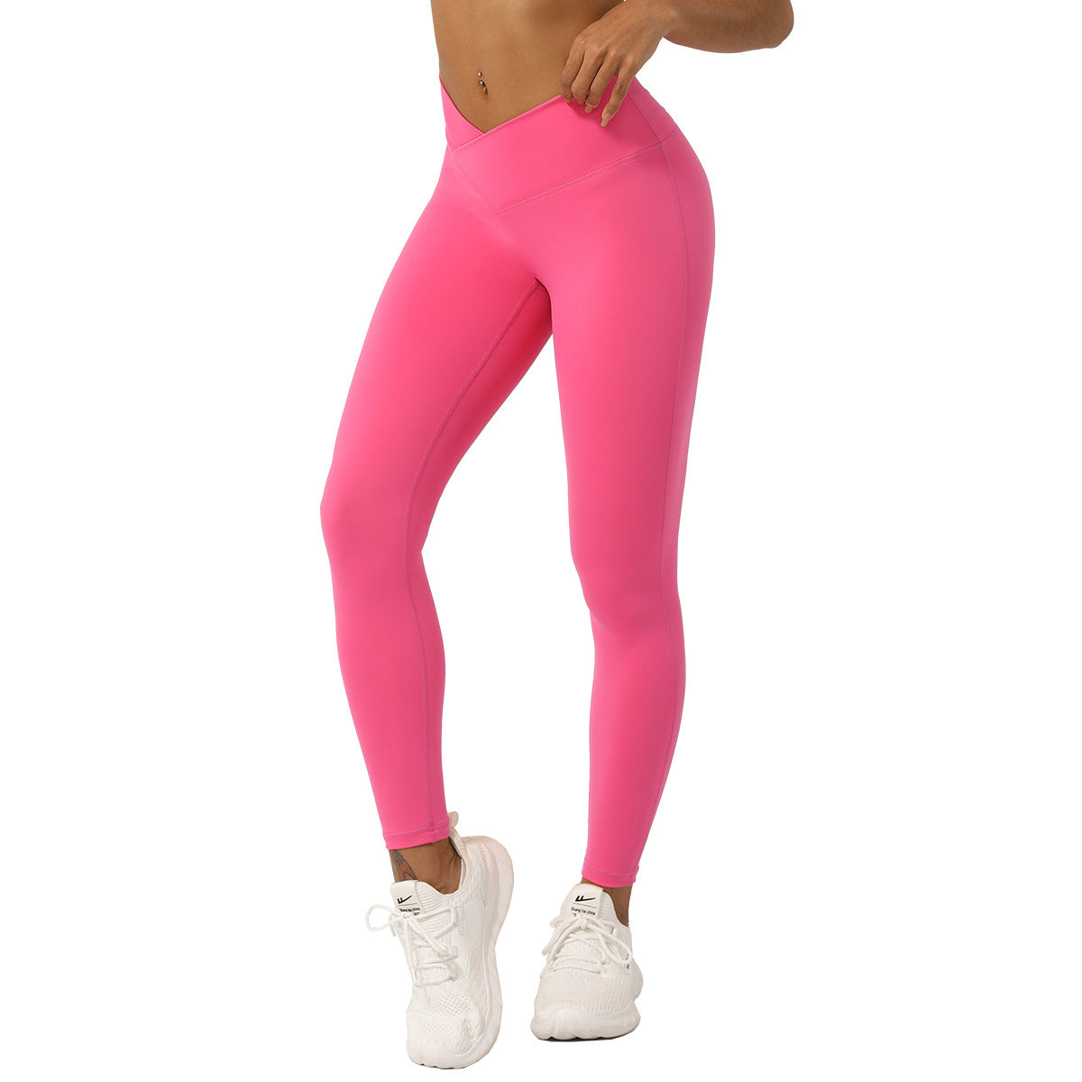 Cross V-förmige Yoga-Shorts ohne T-Linie, pfirsichfarbene, hüfthebende Fitnesshose, schnelltrocknende Sporthose