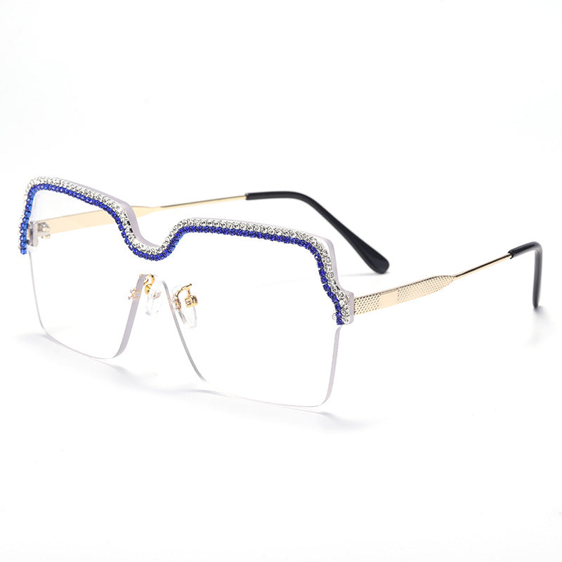 Neue modische randlose handgefertigte Sonnenbrille mit Kette, Ozean-Sonnenbrille, Metall, großer Rahmen, quadratische Brille