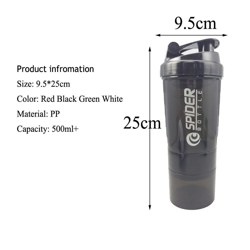 Sport-Shaker-Flasche Whey Protein Pulver Mischflasche Sporternährung Protein Shaker Fitness Wasserflasche mit dreischichtigen