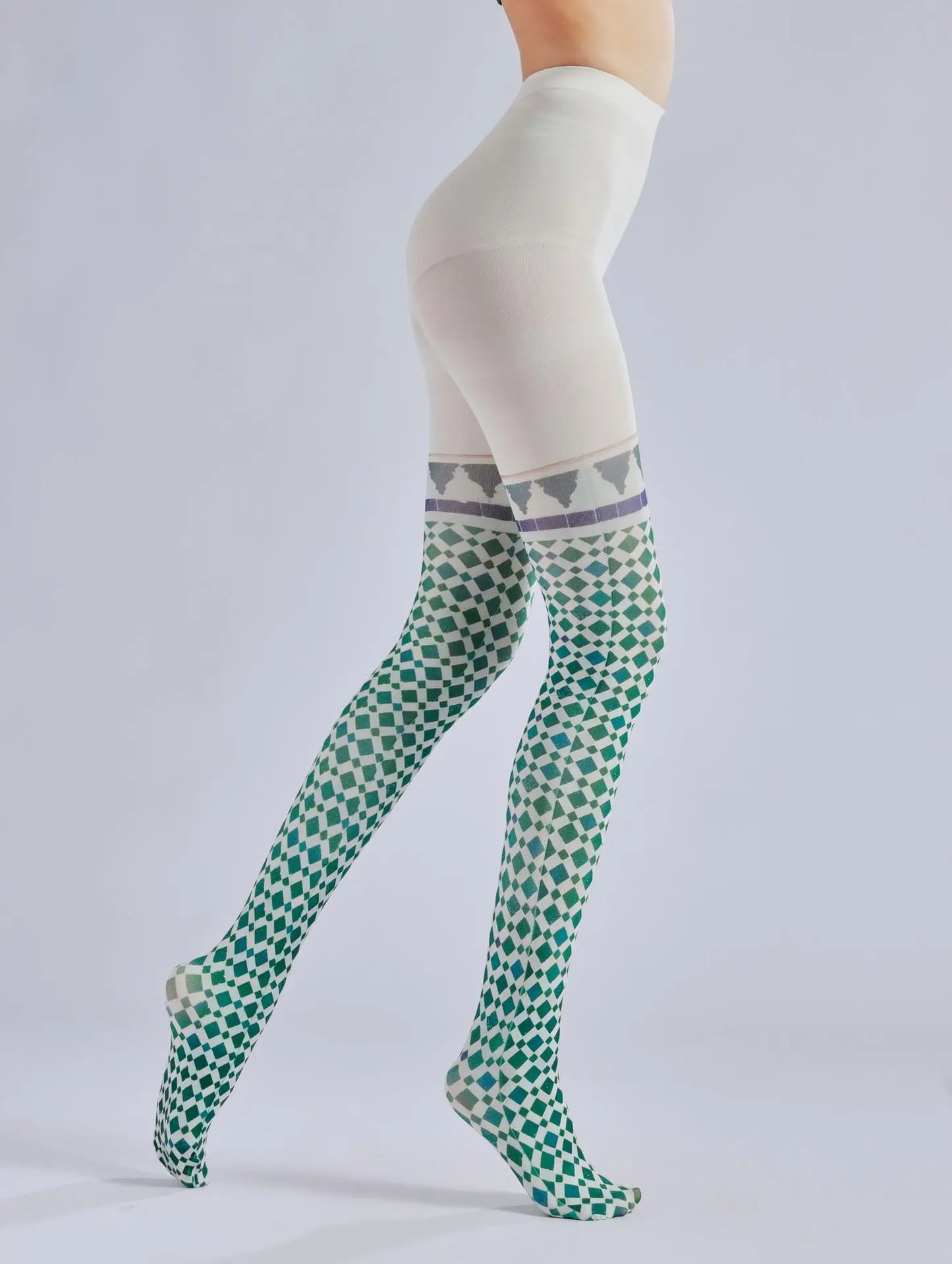 Strumpfhosen mit Retro-Muster und Karomuster, bedruckt, Socken mit Farbmuster, zwei gefälschte Seidenstrümpfe