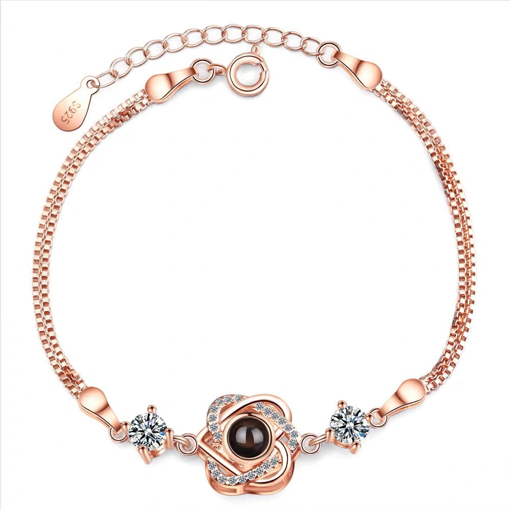 Individuelle Farbfotoprojektion S925 reines Silber Sechszack-Stern-Armband mit 100 Sprachen zum Gedenken an den Geburtstag