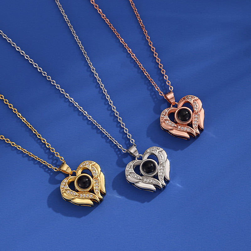 Herzförmige Diamantprojektion in 100 Sprachen, „Ich liebe dich“-Halskette, modisch, luxuriös, hochwertig, Schlüsselbeinkette