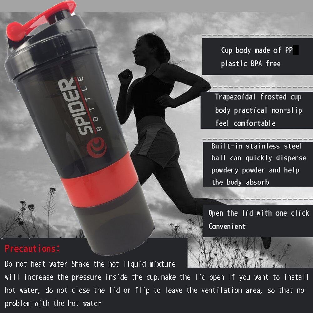 Sport-Shaker-Flasche Whey Protein Pulver Mischflasche Sporternährung Protein Shaker Fitness Wasserflasche mit dreischichtigen