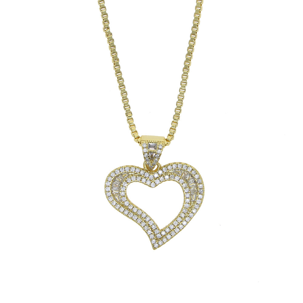 New heart-shaped zircon necklace personality trend retro copper inlaid zircon women's clavicle chain