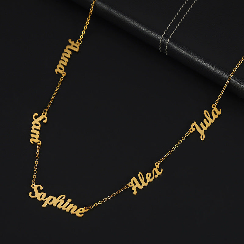 Personalisierte Namenskette aus Edelstahl, englischer Buchstabenanhänger, Damenschmuck mit mehreren Namen