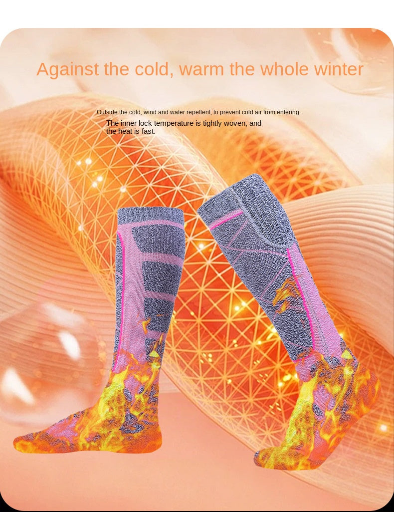 Full Foot Heat Socks Winter USB Charging Warm Heat Socks Pink Skiing Electric Heat Socks