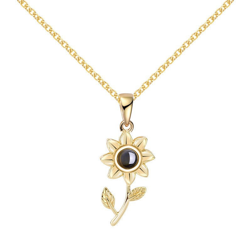 100 Sprachen „Ich liebe dich“-Projektionshalskette für europäische und amerikanische Frauen, exquisiter Sonnenblumenschmuck, schlichte, modische Halskette für Frauen