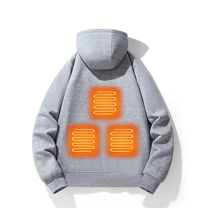 Europäischer und amerikanischer Reißverschluss-Strickjacke-Heizhoodie, intelligente Fünf-Zonen-Heizjacke mit Kapuze, warme elektrische Outdoor-Kleidung für Männer