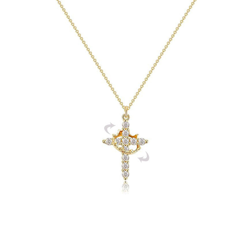 Kreuz-Halskette mit Diamanten besetzt, drehbarem Kreuz und Krone sowie einer Halskette mit Schlüsselbeinkette