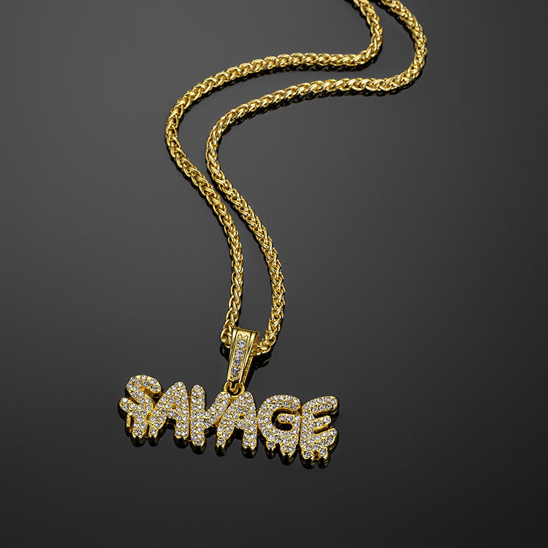 Europäische und amerikanische Hip-Hop-lange Halskette Savage Letter Anhänger Modekarten-Accessoires