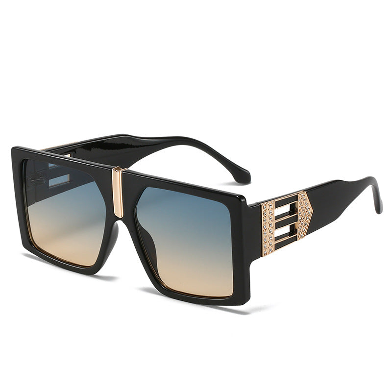 Neue Sonnenbrille mit großem Rahmen, Netzrot mit der gleichen quadratischen Brille in Ins, Persönlichkeit, mit Diamanten besetzte Sonnenbrille für Damen