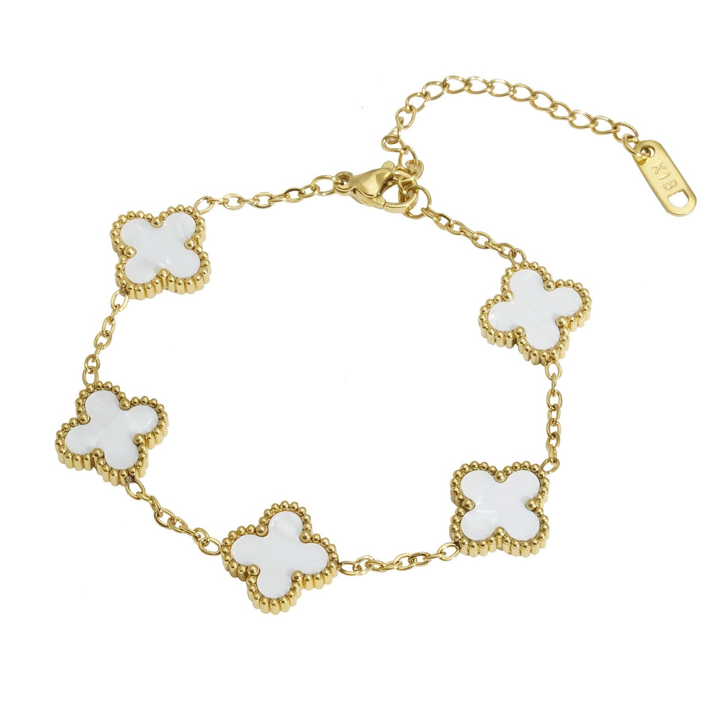 Vierblättriges Kleeblatt-Armband für Damen aus Titanstahl, leicht, luxuriös, galvanisiert, 18 Karat Gold
