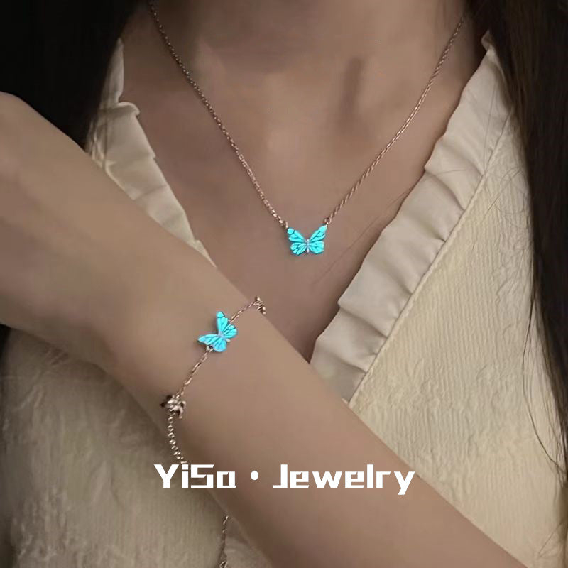 New butterfly light bracelet for women ins style niche original design luminous blue epoxy butterfly jewelry bracelet