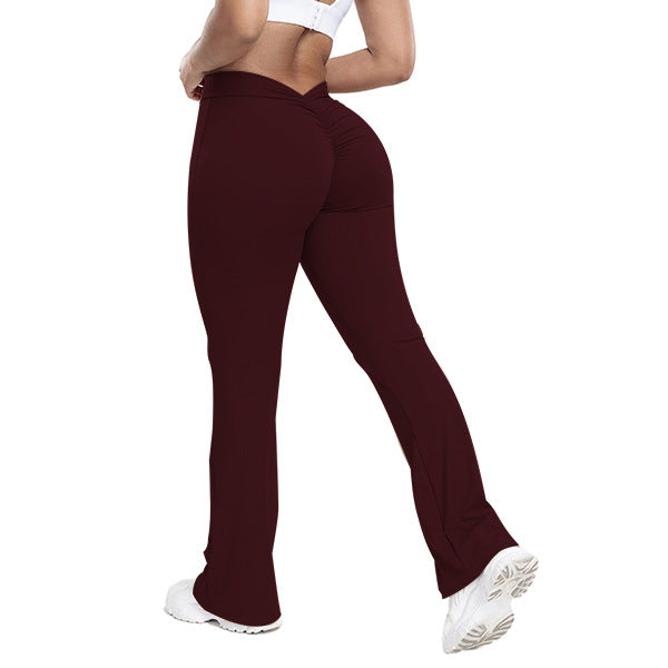 Pfirsichfarbene Trompetenhose für Damen, Yogahose mit hoher Taille und Hüftlifting-Effekt, Fitnesshose mit weitem Bein für Damen