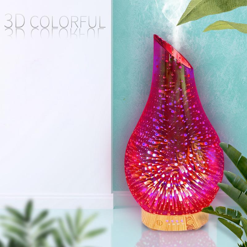 100ml Aromatherapie-Luftbefeuchter, 3D-buntes Feuerwerk, Aromatherapie-Nachtlicht, Glas, Ultraschall-Diffusor für ätherische Öle für Zuhause