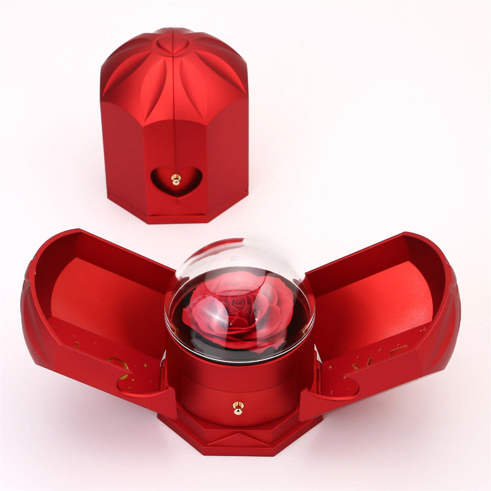 Doppelt offene Rose Geschenkbox Schubladenstil Rose Schmuckschatulle Engelsflügel Chinesische Valentinstag Halskette Geschenkbox