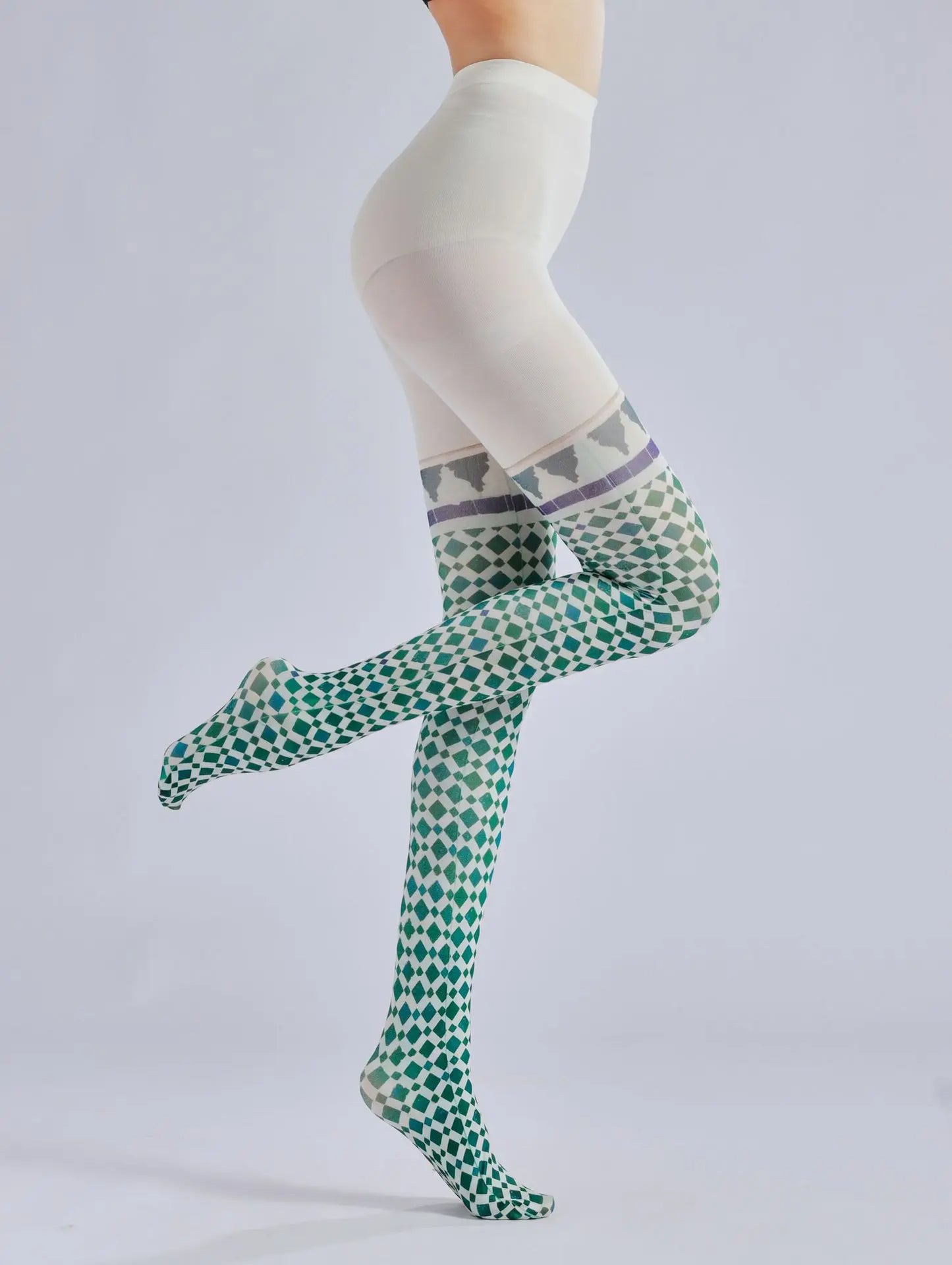 Strumpfhosen mit Retro-Muster und Karomuster, bedruckt, Socken mit Farbmuster, zwei gefälschte Seidenstrümpfe