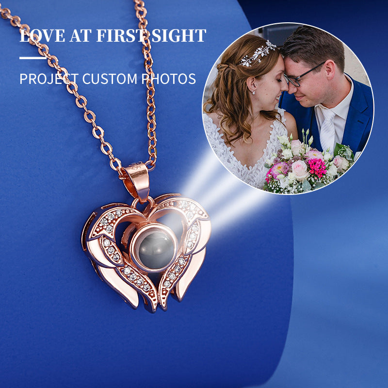 Herzförmige Diamantprojektion in 100 Sprachen, „Ich liebe dich“-Halskette, modisch, luxuriös, hochwertig, Schlüsselbeinkette