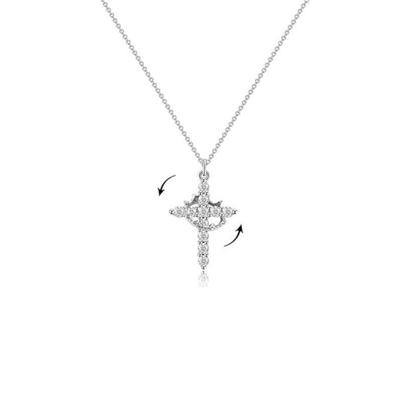 Kreuz-Halskette mit Diamanten besetzt, drehbarem Kreuz und Krone sowie einer Halskette mit Schlüsselbeinkette