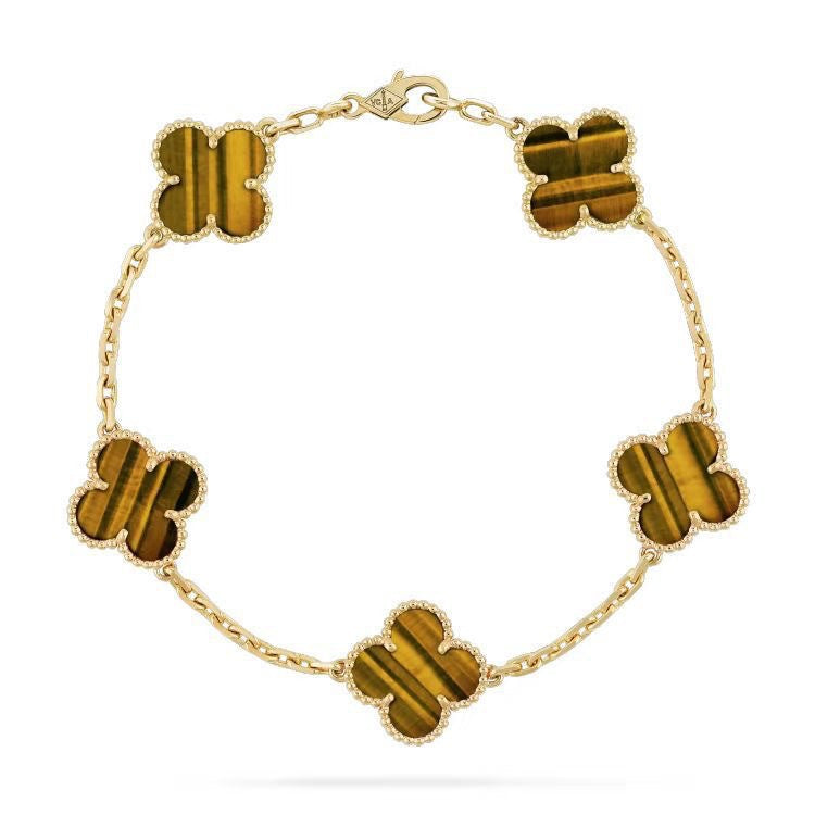 Vierblättriges Kleeblatt-Armband für Damen aus Titanstahl, leicht, luxuriös, galvanisiert, 18 Karat Gold