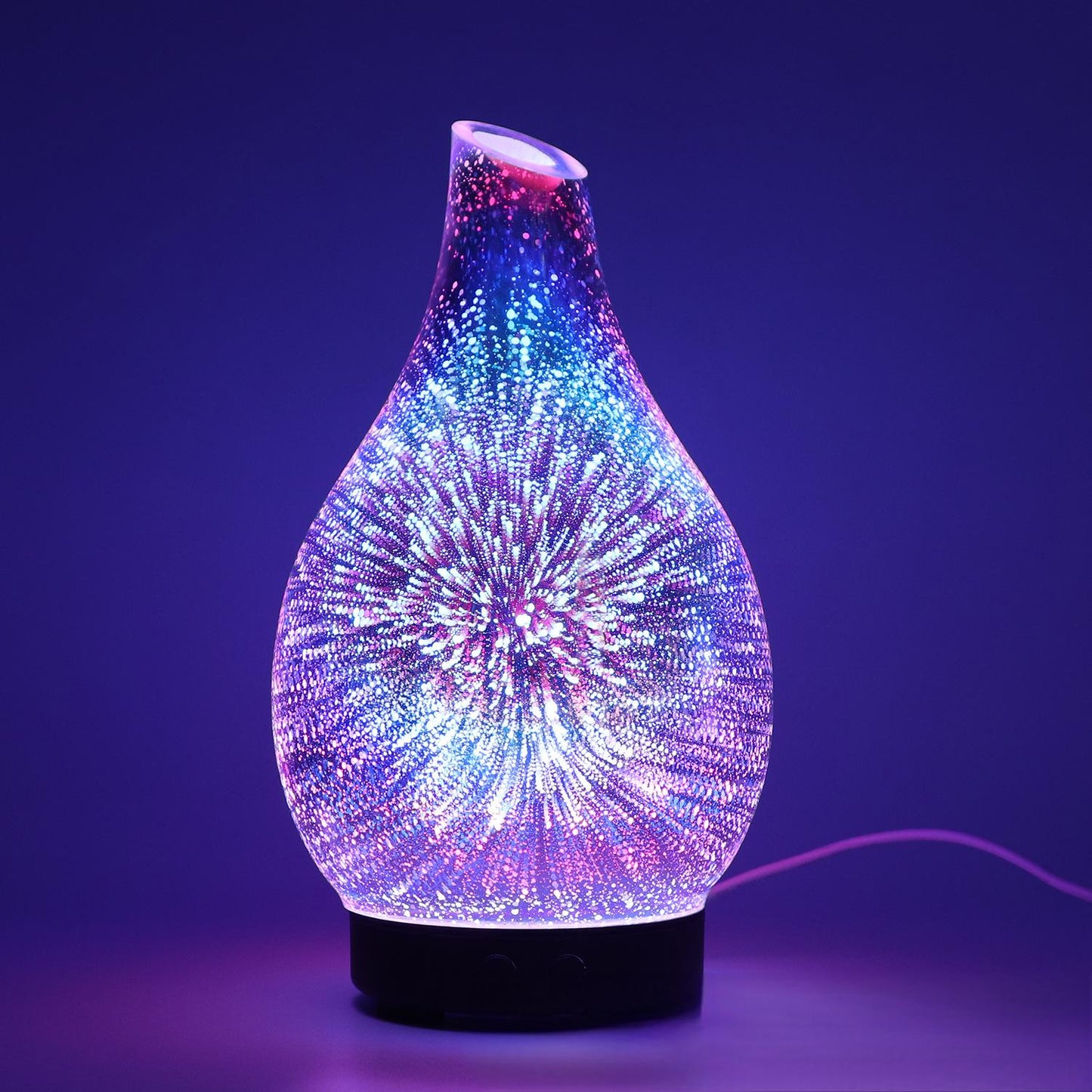 100ml Aromatherapie-Luftbefeuchter, 3D-buntes Feuerwerk, Aromatherapie-Nachtlicht, Glas, Ultraschall-Diffusor für ätherische Öle für Zuhause
