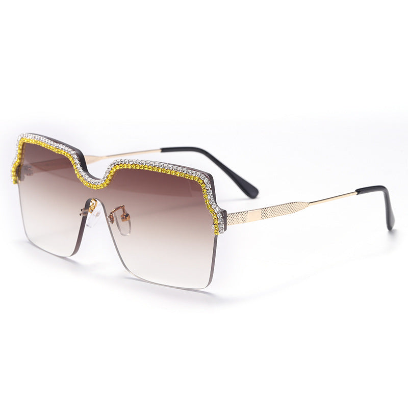 Neue modische randlose handgefertigte Sonnenbrille mit Kette, Ozean-Sonnenbrille, Metall, großer Rahmen, quadratische Brille