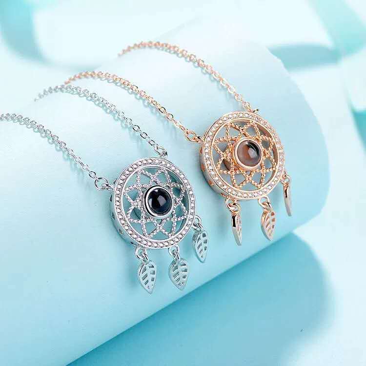 100 Sprachen Ich liebe dich Traumfänger Projektionshalskette Silberhalsband Kette Tiktok Same Qixi Valentinstagsgeschenk