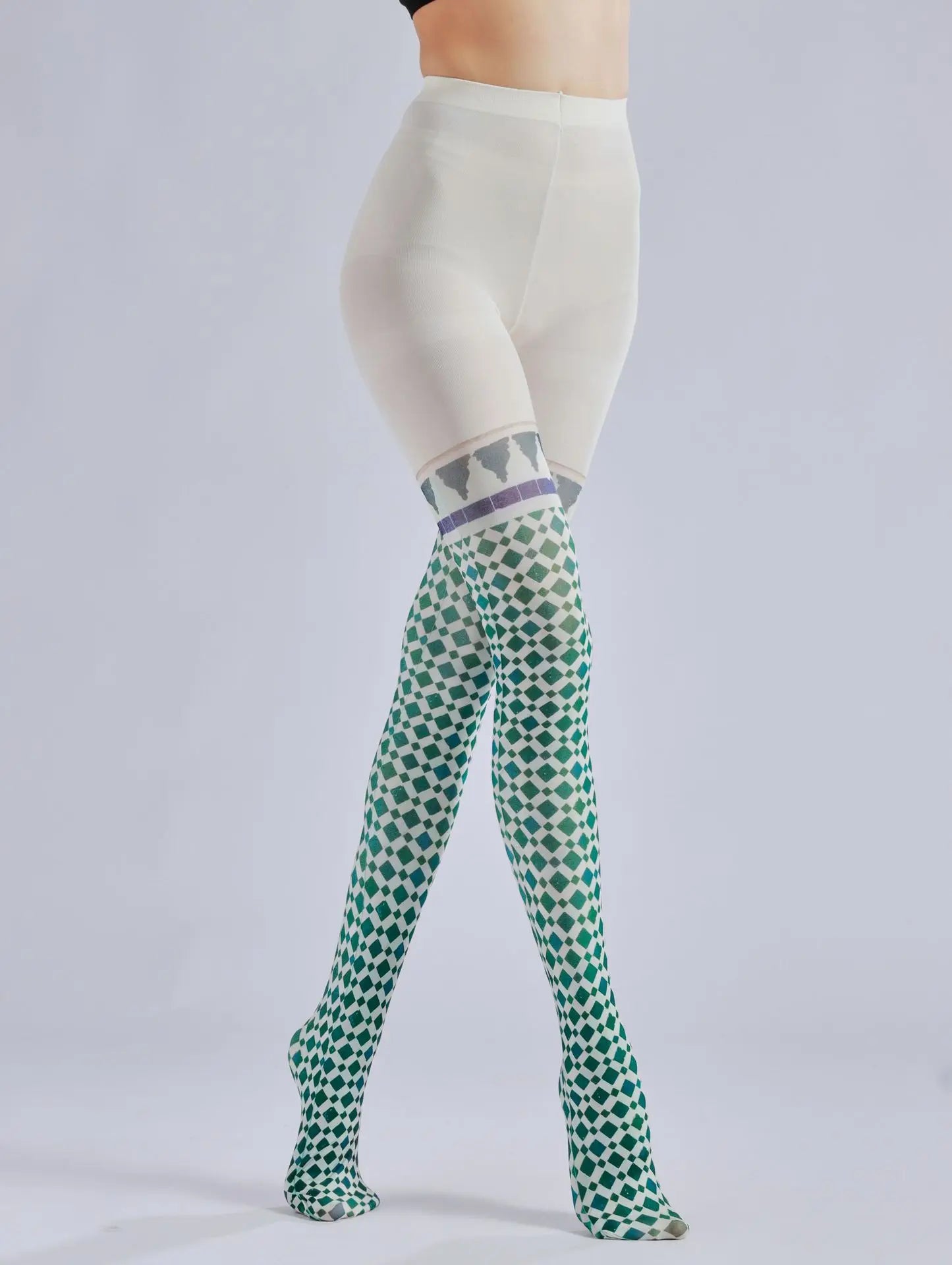 Strumpfhosen mit Retro-Muster und Karomuster, bedruckt, Socken mit Farbmuster, zwei gefälschte Seidenstrümpfe