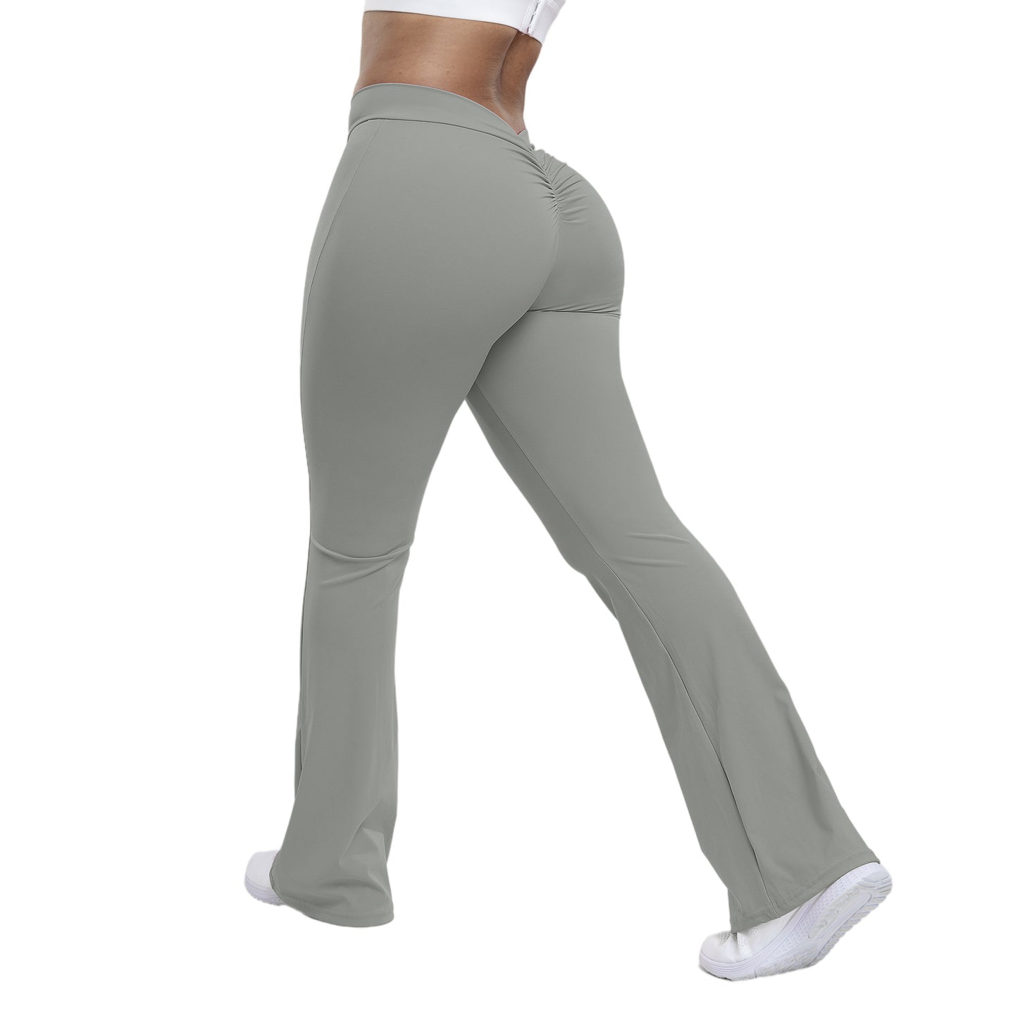 Pfirsichfarbene Trompetenhose für Damen, Yogahose mit hoher Taille und Hüftlifting-Effekt, Fitnesshose mit weitem Bein für Damen