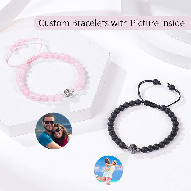 Fotoprojektionsarmband 100 Sprachen Ich liebe dich Naturstein personalisiertes Armband Bildschmuck
