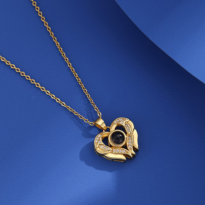 Herzförmige Diamantprojektion in 100 Sprachen, „Ich liebe dich“-Halskette, modisch, luxuriös, hochwertig, Schlüsselbeinkette
