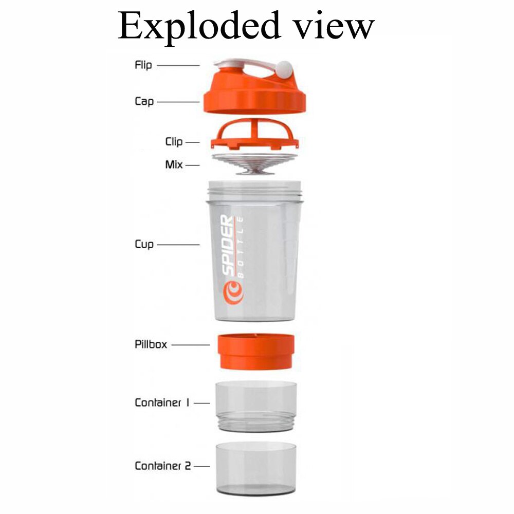 Sport-Shaker-Flasche Whey Protein Pulver Mischflasche Sporternährung Protein Shaker Fitness Wasserflasche mit dreischichtigen