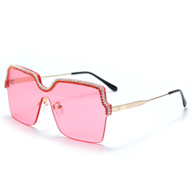 Neue modische randlose handgefertigte Sonnenbrille mit Kette, Ozean-Sonnenbrille, Metall, großer Rahmen, quadratische Brille