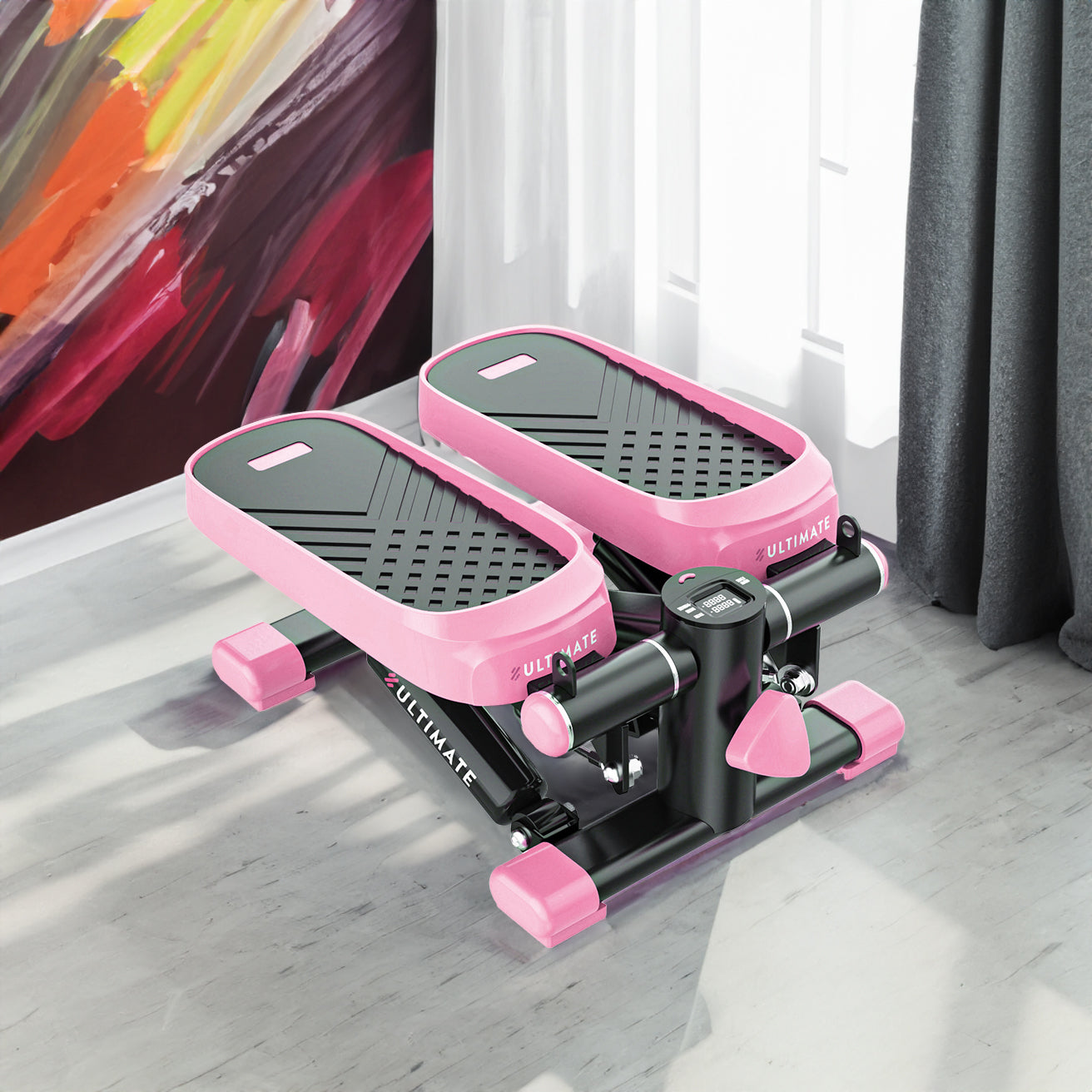 Home-Office-Übung 330LBS Kapazität Mini Stepper mit Widerstandsbändern und LCD-Monitor Rosa