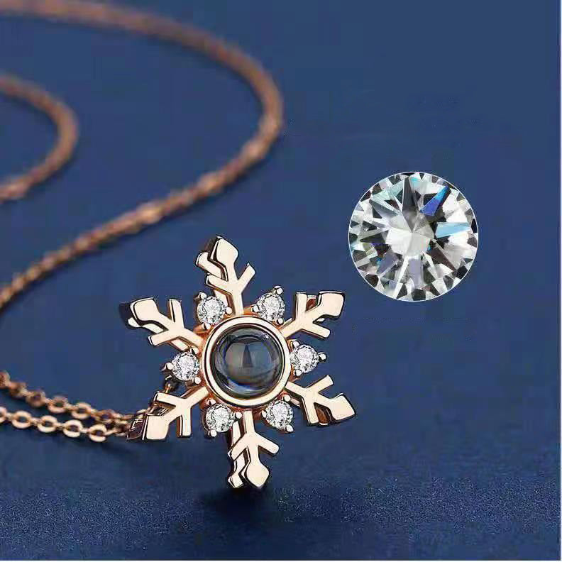 Halskette mit Schneeflocken-Anhänger „Ich liebe dich“ in 100 Sprachen, Geschenk für die Freundin zum Valentinstag