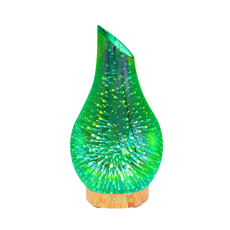 100ml Aromatherapie-Luftbefeuchter, 3D-buntes Feuerwerk, Aromatherapie-Nachtlicht, Glas, Ultraschall-Diffusor für ätherische Öle für Zuhause