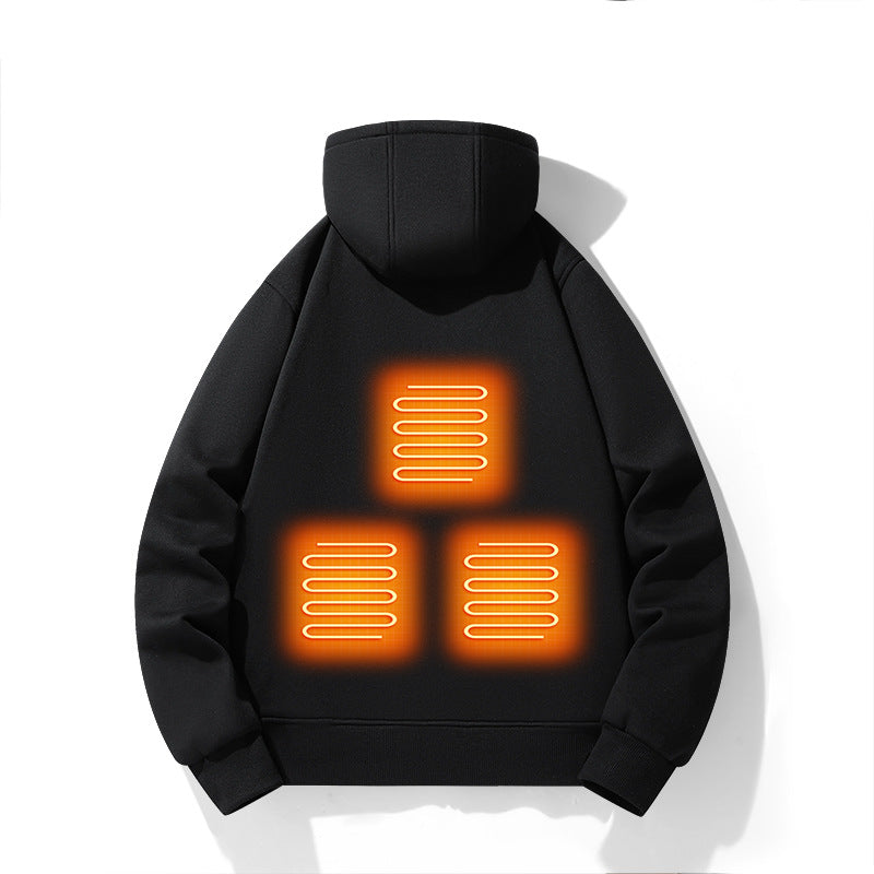 Europäischer und amerikanischer Reißverschluss-Strickjacke-Heizhoodie, intelligente Fünf-Zonen-Heizjacke mit Kapuze, warme elektrische Outdoor-Kleidung für Männer