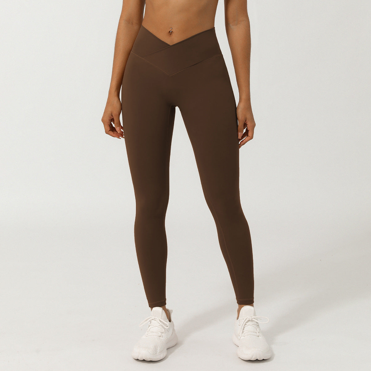 Cross V-förmige Yoga-Shorts ohne T-Linie, pfirsichfarbene, hüfthebende Fitnesshose, schnelltrocknende Sporthose
