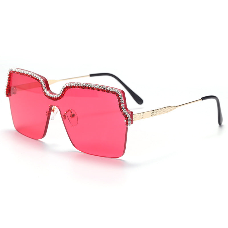 Neue modische randlose handgefertigte Sonnenbrille mit Kette, Ozean-Sonnenbrille, Metall, großer Rahmen, quadratische Brille
