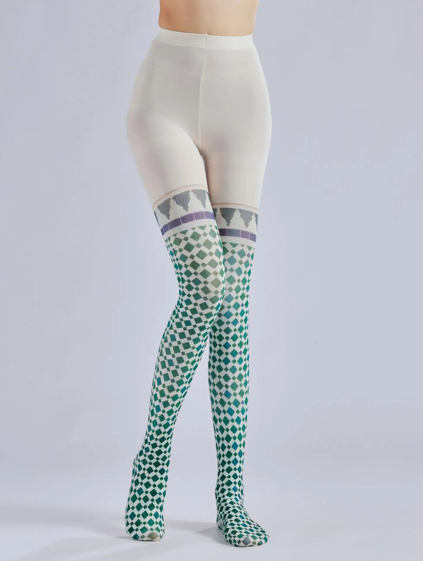Strumpfhosen mit Retro-Muster und Karomuster, bedruckt, Socken mit Farbmuster, zwei gefälschte Seidenstrümpfe