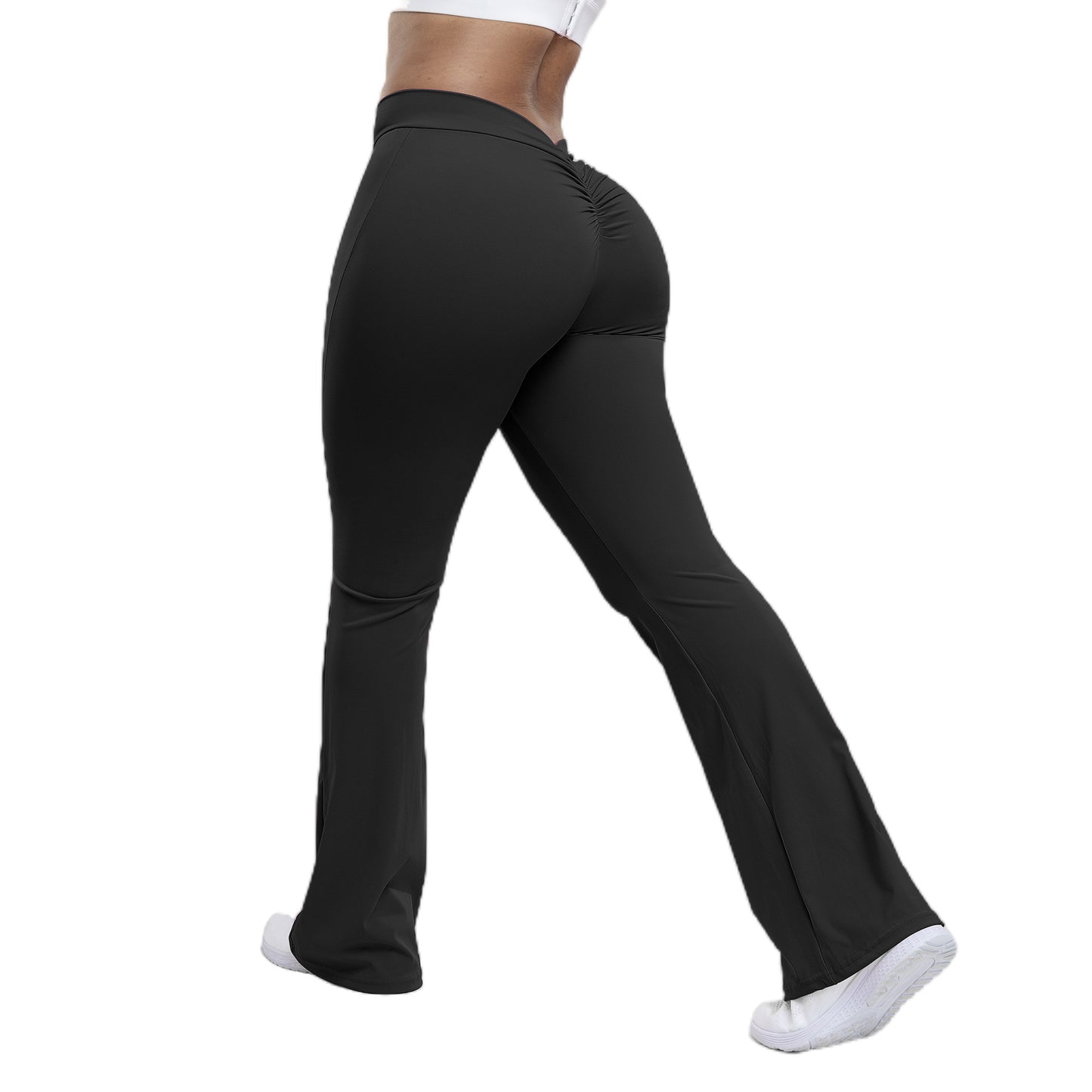 Pfirsichfarbene Trompetenhose für Damen, Yogahose mit hoher Taille und Hüftlifting-Effekt, Fitnesshose mit weitem Bein für Damen