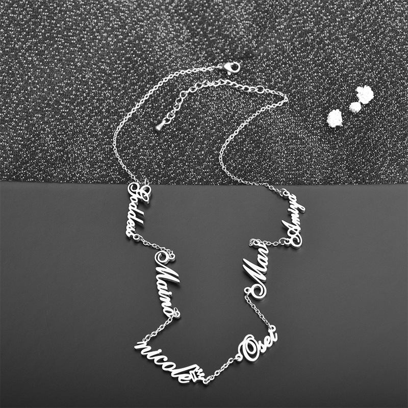 Personalisierte Namenskette aus Edelstahl, englischer Buchstabenanhänger, Damenschmuck mit mehreren Namen