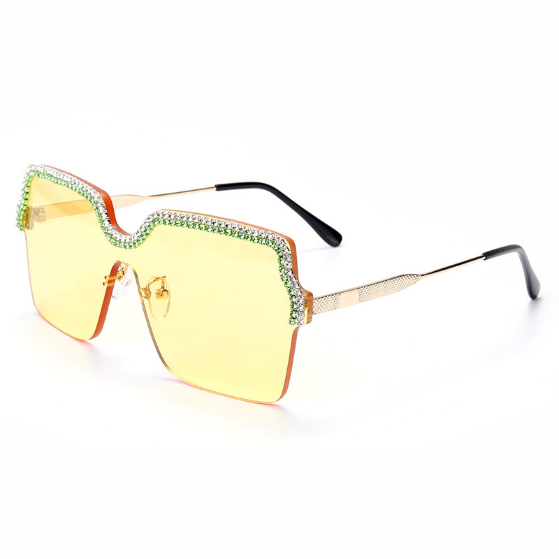 Neue modische randlose handgefertigte Sonnenbrille mit Kette, Ozean-Sonnenbrille, Metall, großer Rahmen, quadratische Brille