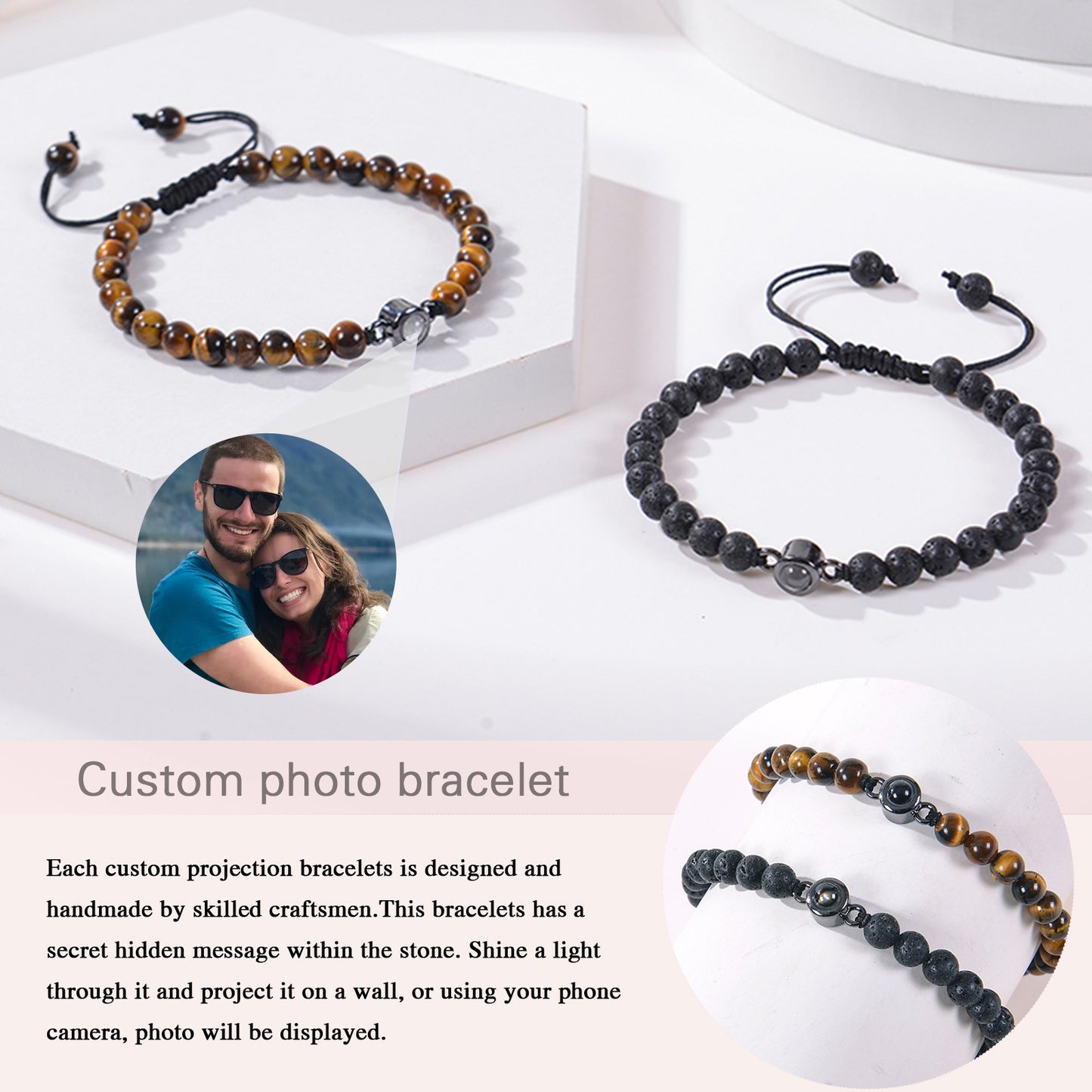 Fotoprojektionsarmband 100 Sprachen Ich liebe dich Naturstein personalisiertes Armband Bildschmuck