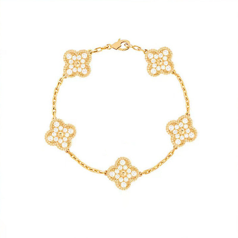 Vierblättriges Kleeblatt-Armband für Damen aus Titanstahl, leicht, luxuriös, galvanisiert, 18 Karat Gold