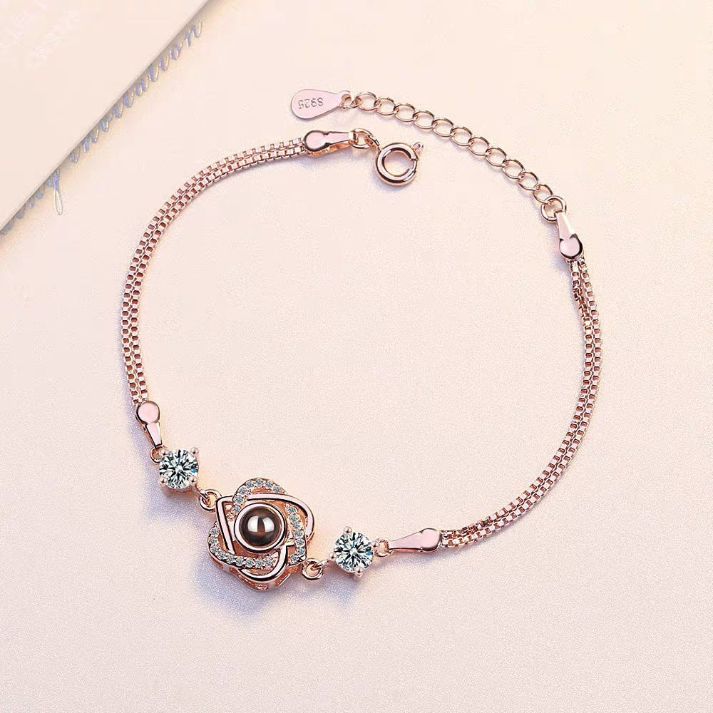 Individuelle Farbfotoprojektion S925 reines Silber Sechszack-Stern-Armband mit 100 Sprachen zum Gedenken an den Geburtstag
