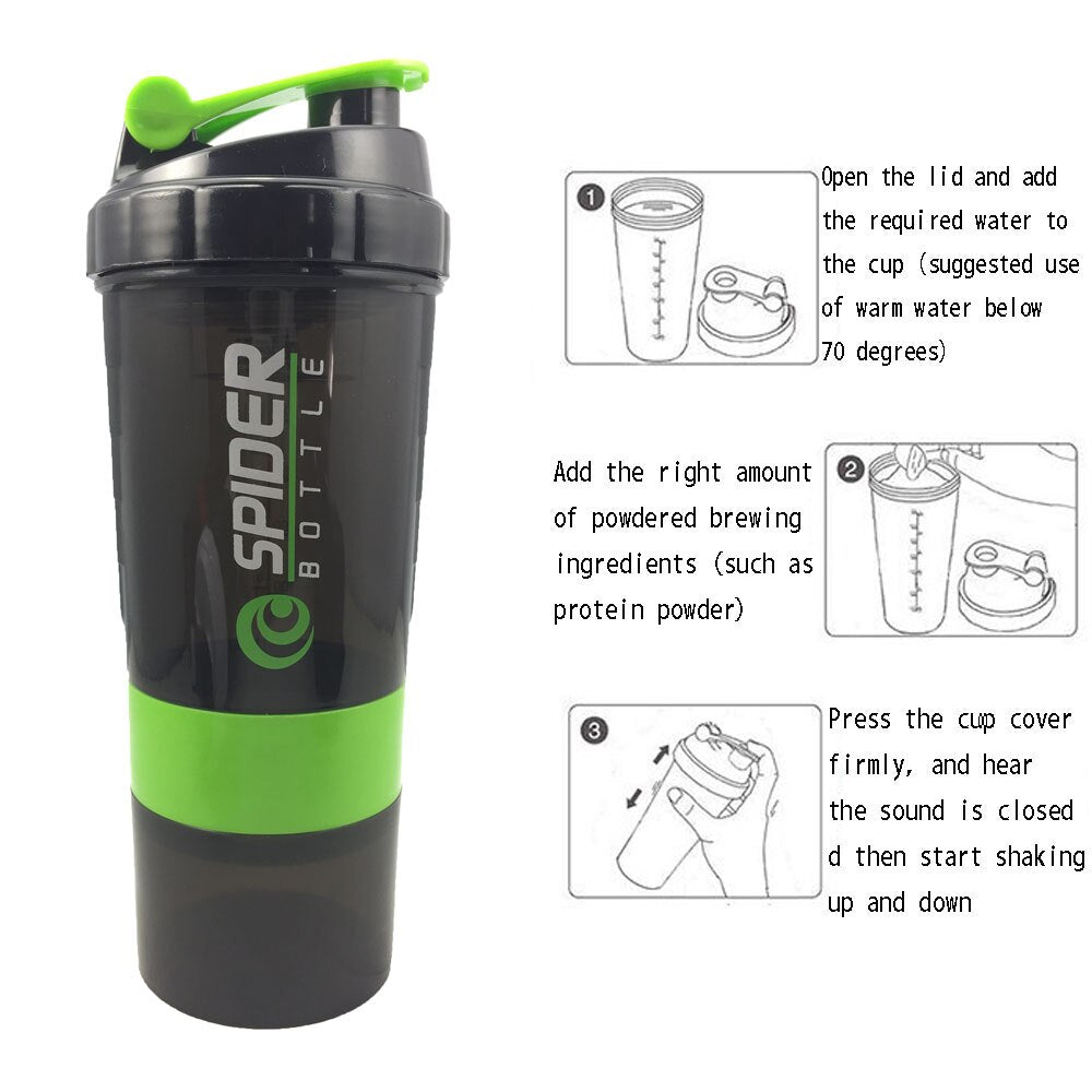 Sport-Shaker-Flasche Whey Protein Pulver Mischflasche Sporternährung Protein Shaker Fitness Wasserflasche mit dreischichtigen
