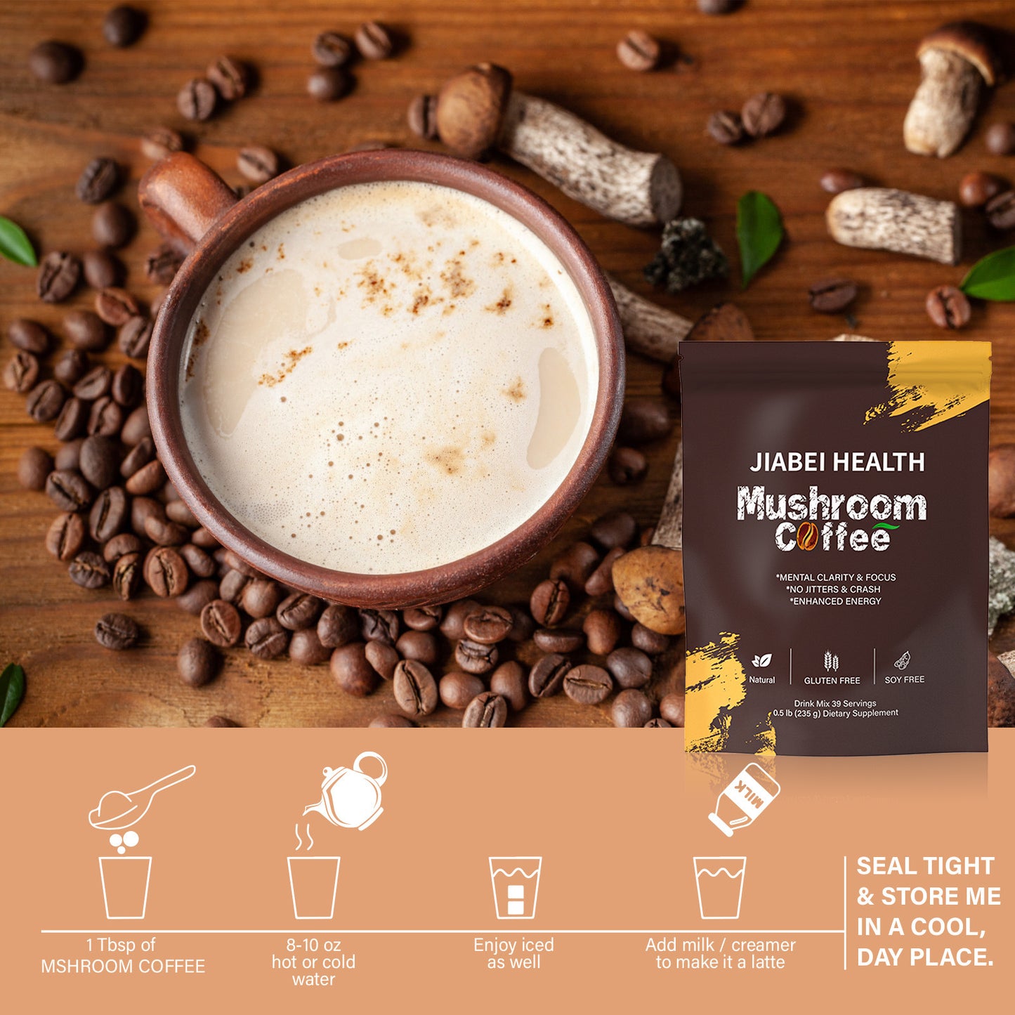 Pilzkaffee in Tüten Mushroom King Kleiner Truthahnschwanz-Pilzkaffee