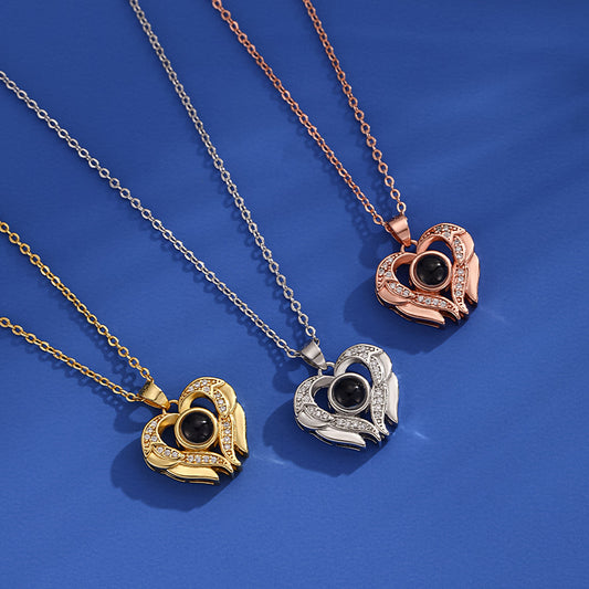 Herzförmige Diamantprojektion in 100 Sprachen, „Ich liebe dich“-Halskette, modisch, luxuriös, hochwertig, Schlüsselbeinkette